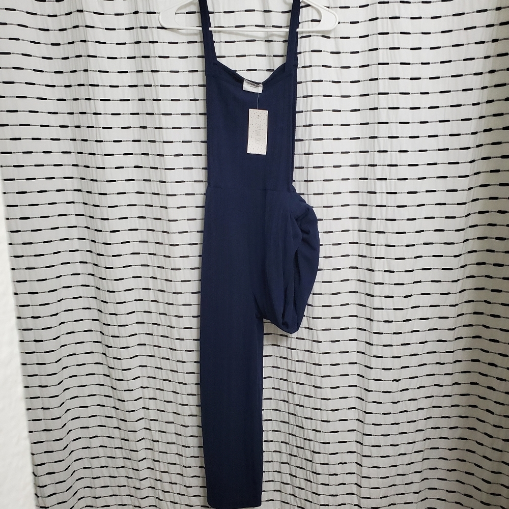 NWT Sienne Sky Navy Blue Overall Fabric Jump